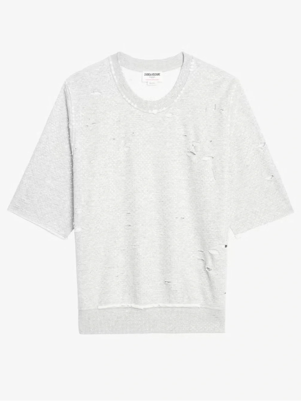 Zadig & Voltaire Edmond Strass Distressed Rhinestone Sweatshirt NWT XS/S Gray - Picture 8 of 11